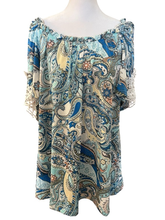 Stem & Vine Tops - New 2X Stem & Vine Blue Paisley Off the Shoulder Crochet Blouse